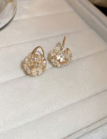 Fashion 31# Ear Buckle - Golden Flower (real Gold Plating) Metal Diamond Flower Ball Earrings