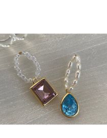Fashion Necklace Accessories - Blue Purple Geometric Diamond Square Drop Necklace Accessory