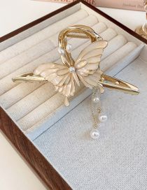 Fashion Gold Metal Pearl Fringe Oil Drop Butterfly Grab Clip