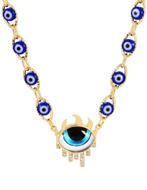 Fashion Royal Blue Bronze Zirconium Set Diamond Oil Eye Necklace
