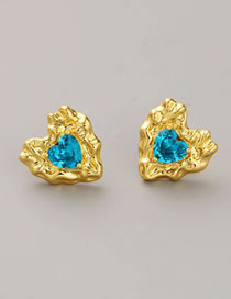 Fashion Blue Brass Diamond Irregular Love Stud Earrings