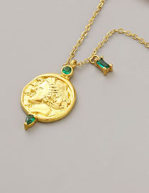 Fashion Gold Bronze Diamond Geometric Portrait Medal Necklace
