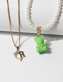 Fashion Green Alloy Diamond Dolphin Alphabet Bear Pearl Beaded Necklace Set