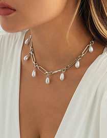 Fashion Silver Resin Pearl Fringe Necklace