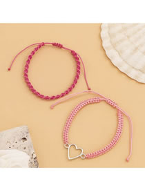 Fashion 2# Contrasting Color Splicing Cord Braided Heart Bracelet Set