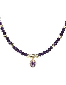 Fashion Purple Pure Copper Malay Jade Beaded And Diamond Oval Necklace