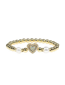 Fashion Blue Diamond Love Brass Gold Plated Beaded Diamond Heart Bracelet