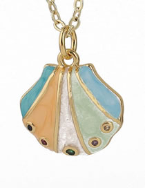 Fashion Color Zirconium Drop Oil Shell Necklace In Gold Plated Copper