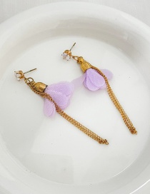 Fashion Light Purple Alloy Inset Zirconium Mesh Flower Chain Earrings