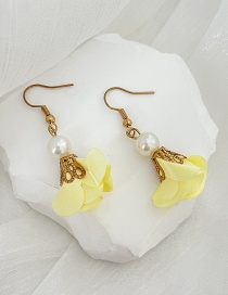 Fashion Yellow Alloy Pearl Fabric Flower Earrings