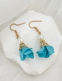 Fashion Lake Green Alloy Pearl Fabric Flower Earrings