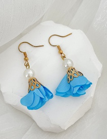 Fashion Blue Alloy Pearl Fabric Flower Earrings
