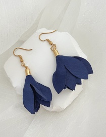 Fashion Navy Blue Alloy Inlaid Zirconium Fabric Flower Stud Earrings