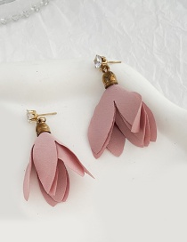 Fashion Leather Pink Alloy Inlaid Zirconium Fabric Flower Stud Earrings