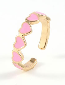 Fashion Pink Copper Drip Oil Heart Open Ring