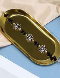 Fashion 13# Black Bead + Black Flower Alloy Drip Oil Daisy Pearl Mask Chain