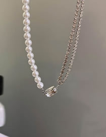 Fashion 10# Pearl Beaded Diamond Claw Chain Necklace