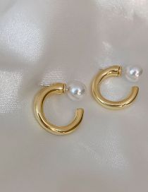 Fashion Gold Metal Geometric Pearl C-hoop Earrings