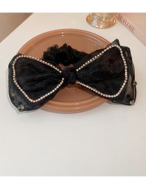 Fashion Hair Tie - Black (diamond) Fabric Diamond Bow Pleated Hair Tie
