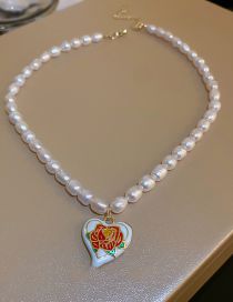 Fashion 5# Necklace-white Flowers (real Gold Plating) Pearl Beaded Oil Rose Love Necklace