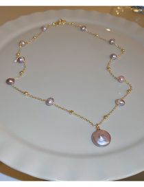 Fashion 18# Necklace-golden Taro Purple Geometric Pearl Necklace