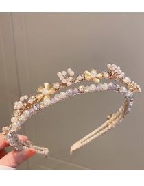Fashion Golden Flowers Metal Diamond Crystal Pearl Flower Double Layer Headband