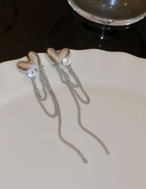 Fashion Silver Alloy Set Zirconium Heart Tassel Earrings