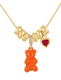 Fashion Orange Bronze Zircon Drop Oil Bear Heart Pendant Necklace