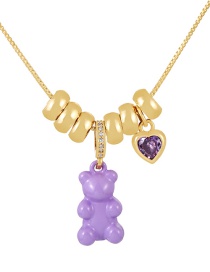 Fashion Purple Bronze Zircon Drop Oil Bear Heart Pendant Necklace