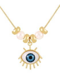 Fashion Blue Copper Drop Oil Eye Pearl Pendant Necklace