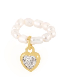 Fashion White Bronze Zirconium Pearl Beaded Heart Ring
