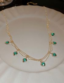 Fashion Green Zirconium Heart Chain Necklace In Metal
