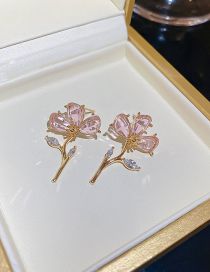 Fashion Pink Metal Crystal Zirconium Flower Stud Earrings