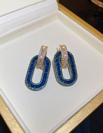 Fashion Blue Copper Inlaid Zirconium Oval Stud Earrings
