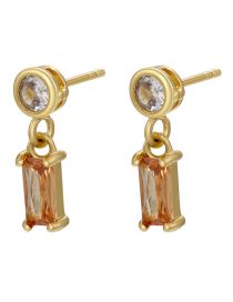 Fashion 1 Pair Of Champagne Brass Rectangular Zirconia Stud Earrings
