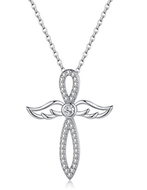 Fashion White Gold Metal Diamond Wings Cross Necklace