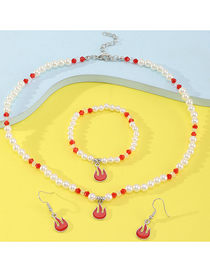 Fashion Red Geometric Pearl Rice Beads Beaded Drop Oil Flame Bracelet Necklace Earrings Set