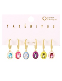 Fashion Color Set Of 6 Copper-inlaid Zircon Contrast Oval Earrings