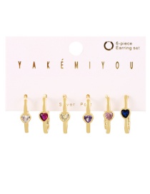 Fashion Color 4-piece Set Of Copper Inlaid Zircon Heart Earrings