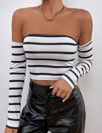 Fashion 9647-black Stripes On White Polyester Stripe One-neck Long-sleeve Top