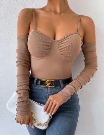 Fashion Light Brown Polyester Pleated Camisole Top