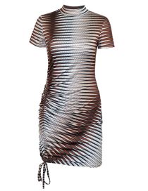 Fashion Brown Polyester Print Drawstring Stand Collar Dress