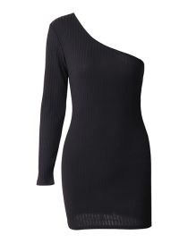 Fashion Black Polyester Knitted Sloping Shoulder Dress