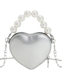 Fashion Silver Pu Pearl Portable Love Crossbody Bag