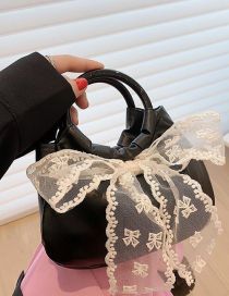 Fashion Black Large-capacity Tote Bag With Pu Lace Bow
