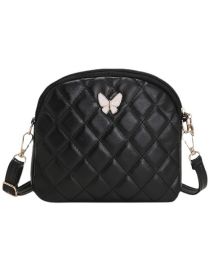 Fashion Black Pu Rhombus Large Capacity Messenger Bag