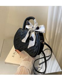 Fashion Black Pu Heart Pattern Large Capacity Silk Scarf Portable Messenger Bag