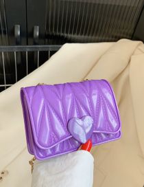 Fashion Purple Pvc Embroidered Thread Heart Flap Crossbody Bag