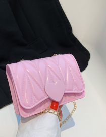 Fashion Pink Pvc Embroidered Thread Heart Flap Crossbody Bag