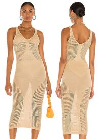 Fashion Zs2022 Apricot Tank Top Knit Hollow Sunscreen Long Dress